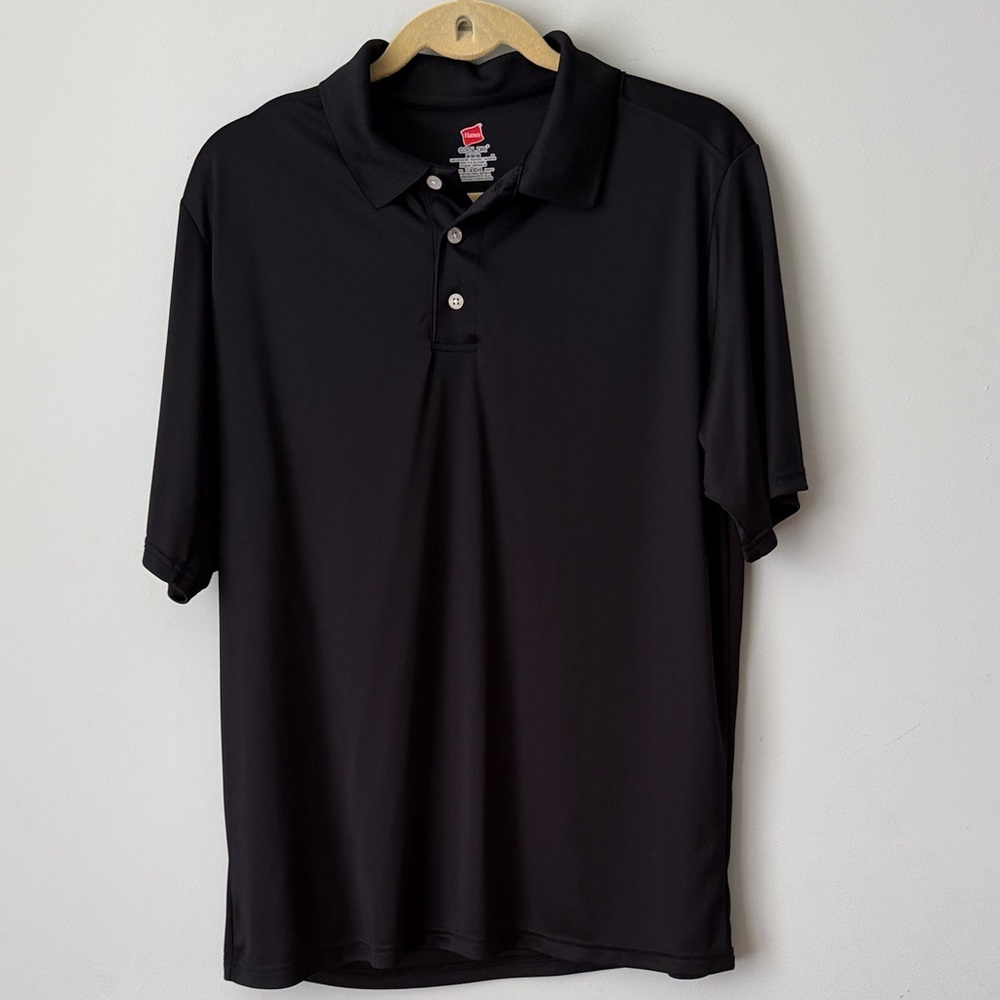 Hanes Men’s Black Polo Shirt with Three-Button Placket